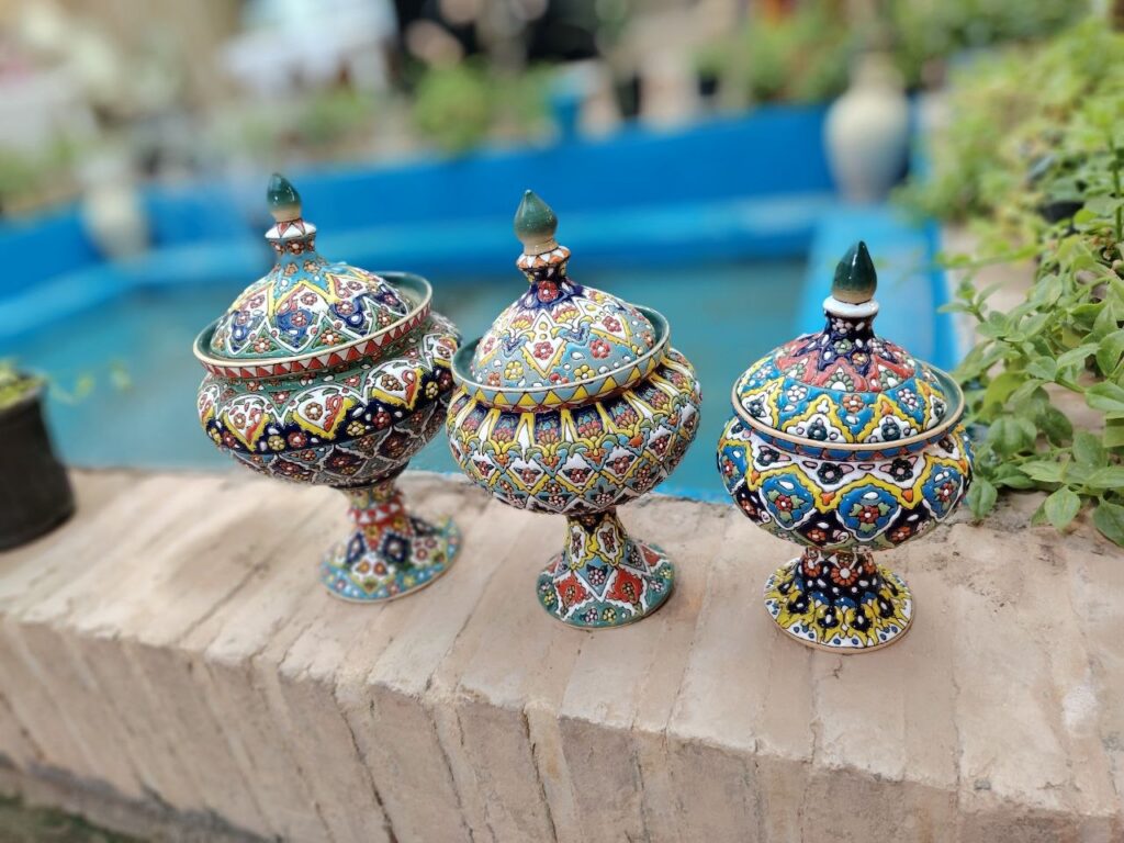 قندان سفالی میناکاری - مجموعه سه رنگ
