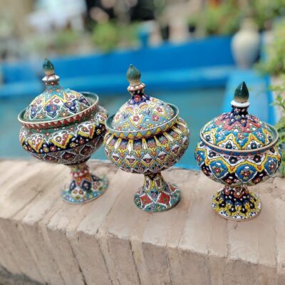 قندان سفالی میناکاری - مجموعه سه رنگ