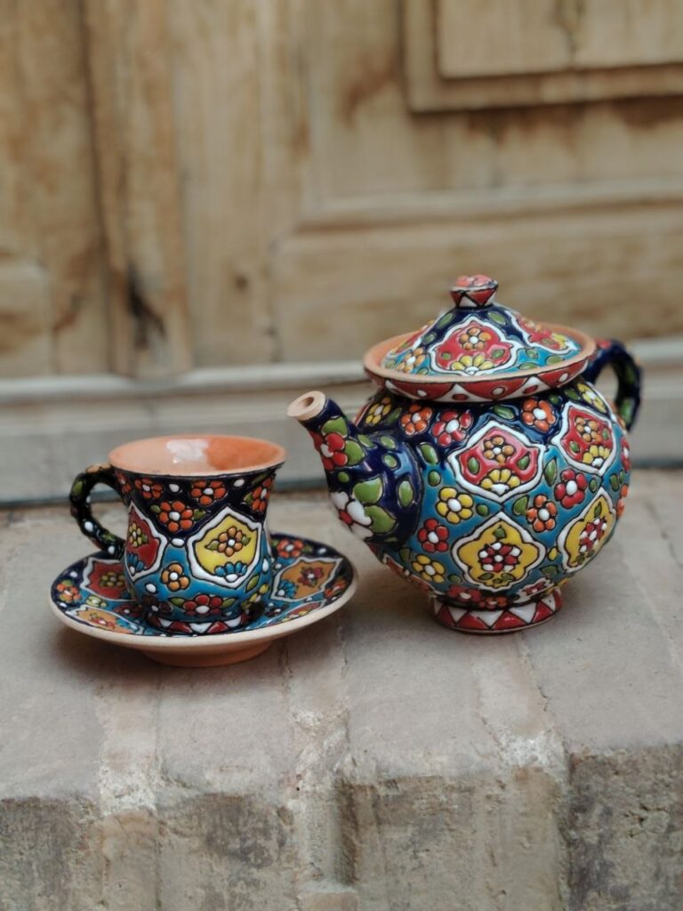 ست گلدان سفالی میناکاری دهان‌چین‌دار (۳ سایز)