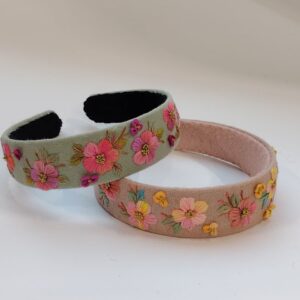 تل سر گلدوزی طرح گل بهاری (سبز و بژ)