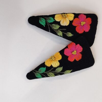 تل سر گلدوزی طرح دسته‌گل رز (مشکی و بژ)